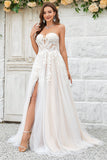 Beauté Une ligne sur l’épaule Champagne Tulle Robe de mariée détachable avec dentelle