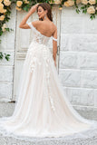 Beauté Une ligne sur l’épaule Champagne Tulle Robe de mariée détachable avec dentelle