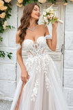 Beauté Une ligne sur l’épaule Champagne Tulle Robe de mariée détachable avec dentelle