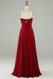 Bretelles Spaghetti A-Line Bourgogne Robe de demoiselle d’honneur longue