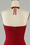 A-Line Halter Bourgogne Robe de demoiselle d’honneur longue avec fente