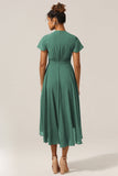 Une ligne col V manches courtes Eucalyptus robe demoiselle d’honneur avec nœud