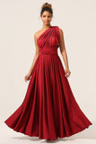 Beauté A-Line Halter Col Bourgogne Robe de demoiselle d’honneur longue avec Criss Cross Back