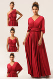 Beauté A-Line Halter Col Bourgogne Robe de demoiselle d’honneur longue avec Criss Cross Back
