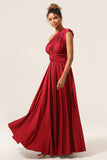 Beauté A-Line Halter Col Bourgogne Robe de demoiselle d’honneur longue avec Criss Cross Back