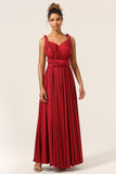 Beauté A-Line Halter Col Bourgogne Robe de demoiselle d’honneur longue avec Criss Cross Back