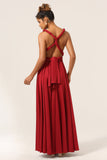Beauté A-Line Halter Col Bourgogne Robe de demoiselle d’honneur longue avec Criss Cross Back