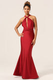 Robe de demoiselle d’honneur Satin Bourgogne Halter