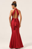 Robe de demoiselle d’honneur Satin Bourgogne Halter
