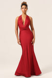 Robe de demoiselle d’honneur Satin Bourgogne Halter