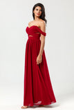 Incarnation de la romance Une ligne Chérie Bourgogne Robe de demoiselle d’honneur longue avec trou de serrure