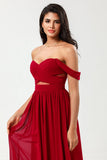 Incarnation de la romance Une ligne Chérie Bourgogne Robe de demoiselle d’honneur longue avec trou de serrure