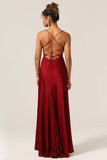 Simple A Line Lace-Up Back Burgundy Robe de demoiselle d’honneur longue avec Criss Cross Back