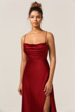 Simple A Line Lace-Up Back Burgundy Robe de demoiselle d’honneur longue avec Criss Cross Back