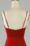 Selles Spaghetti Sirène Strattes Bourgogne Robe de demoiselle d’honneur longue avec fente