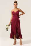 Bourgogne Sangles Spaghetti Asymétriques Robe demoiselle d’honneur à volants