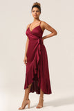 Bourgogne Sangles Spaghetti Asymétriques Robe demoiselle d’honneur à volants
