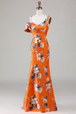 Robe de demoiselle d’honneur imprimée de fleur d’orange imprimée de sirène