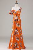 Robe de demoiselle d’honneur imprimée de fleur d’orange imprimée de sirène