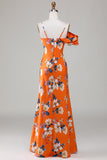 Robe de demoiselle d’honneur imprimée de fleur d’orange imprimée de sirène
