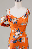 Robe de demoiselle d’honneur imprimée de fleur d’orange imprimée de sirène