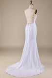 Train de balayage blanc sirène à lacets dans le dos Robe de mariée