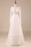 Robe de mariée Tulle A-Line à manches longues ivoire avec dentelle