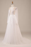 Manches longues Dos ouvert Robe de mariée ivoire avec appliques