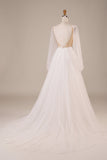 Manches longues Dos ouvert Robe de mariée ivoire avec appliques