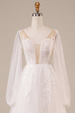 Manches longues Dos ouvert Robe de mariée ivoire avec appliques