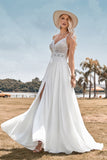 Sangles Spaghetti sans dos en dentelle Robe de mariée Boho avec fente