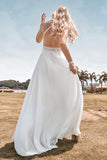 Sangles Spaghetti sans dos en dentelle Robe de mariée Boho avec fente