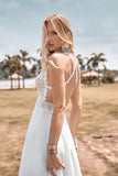 Sangles Spaghetti sans dos en dentelle Robe de mariée Boho avec fente