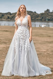 Une ligne Tulle Ivory Robe de mariée avec Appliques