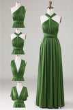 Vert olive Spandex convertible Porter une longue robe de demoiselle d'honneur