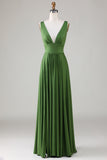 Robe de demoiselle d’honneur longue sans manches Olive Décolleté en V profond