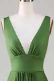 Robe de demoiselle d’honneur longue sans manches Olive Décolleté en V profond