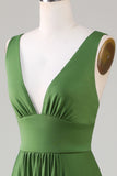 Robe de demoiselle d’honneur longue sans manches Olive Décolleté en V profond