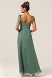 Une ligne Spaghetti Strapes Eucalyptus Tie Straps Bridesmaid Robe avec fente
