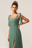 Une ligne Spaghetti Strapes Eucalyptus Tie Straps Bridesmaid Robe avec fente