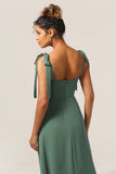 Une ligne Spaghetti Strapes Eucalyptus Tie Straps Bridesmaid Robe avec fente