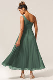 Une ligne une épaule Eucalyptus Robe de demoiselle d’honneur longue avec Ruched