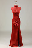 Mermaid Terracotta Velvet Robbe de demoiselle d’honneur sans manches