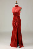 Mermaid Terracotta Velvet Robbe de demoiselle d’honneur sans manches