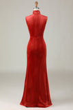 Mermaid Terracotta Velvet Robbe de demoiselle d’honneur sans manches