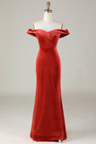 Robe de demoiselle d'honneur en velours à épaules dénudées en terre cuite