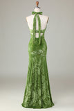 Velvet Halter Robe de demoiselle d’honneur olive