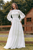 Robe de mariée bohème à manches longues ivoire avec dentelle