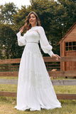 Robe de mariée bohème à manches longues ivoire avec dentelle