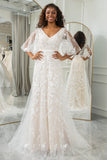 Ivoire Batwing manches dentelle balayage Train robe de mariée
